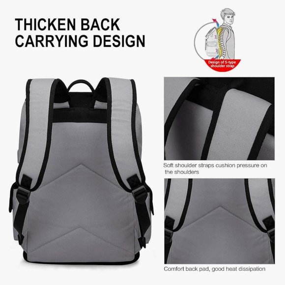 NWT Gray WindTook Laptop backpack for Women & Men,College Computer bag - Picture 5 of 12